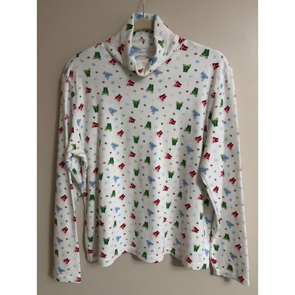 White Stag Womens XL Christmas Present Snowflake Glitter Turtleneck Cotton Top